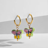 Blue Floral Pearl Dangle Earrings - Asymmetric Ceramic Bead Huggie Hoops