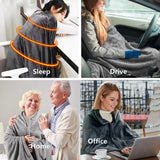 Wearable USB Heated Blanket Shawl – 8 Heating Zones, 3 Temperature Settings, Coral Fleece Throw