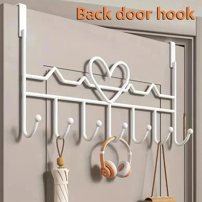 Gancho para puerta en forma de corazón: almacenamiento para colgar ropa, sombreros, bolsos y más sin necesidad de perforaciones