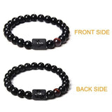 Black Onyx Zodiac Sign Bracelet – 12 Constellation Beaded Charm for Men & Women