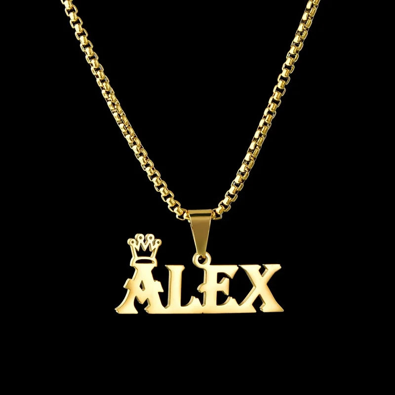 Collar con nombre y corona personalizado: joyas de acero inoxidable personalizadas para hombres y mujeres