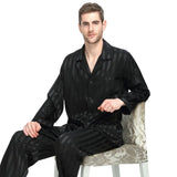 Men’s Striped Silk Pajama Set – Luxurious Lycra Sleepwear with Button-Up Design