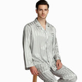 Men’s Striped Silk Pajama Set – Luxurious Lycra Sleepwear with Button-Up Design