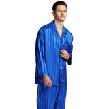 Men’s Striped Silk Pajama Set – Luxurious Lycra Sleepwear with Button-Up Design