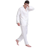 Men’s Striped Silk Pajama Set – Luxurious Lycra Sleepwear with Button-Up Design
