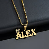 Collar con nombre y corona personalizado: joyas de acero inoxidable personalizadas para hombres y mujeres
