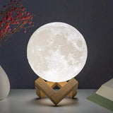 Lámpara de luna LED de 8 cm | Luz de noche estrellada a batería con soporte