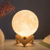 Lámpara de luna LED de 8 cm | Luz de noche estrellada a batería con soporte