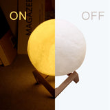 Lámpara de luna LED de 8 cm | Luz de noche estrellada a batería con soporte