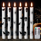Genswin Halloween Black Taper Flameless Candles with Ghost Hand Candlesticks and Remote Timer, 2 Pcs Battery Operated Taper Candles with Holder and 3D Flame for Halloween Decor