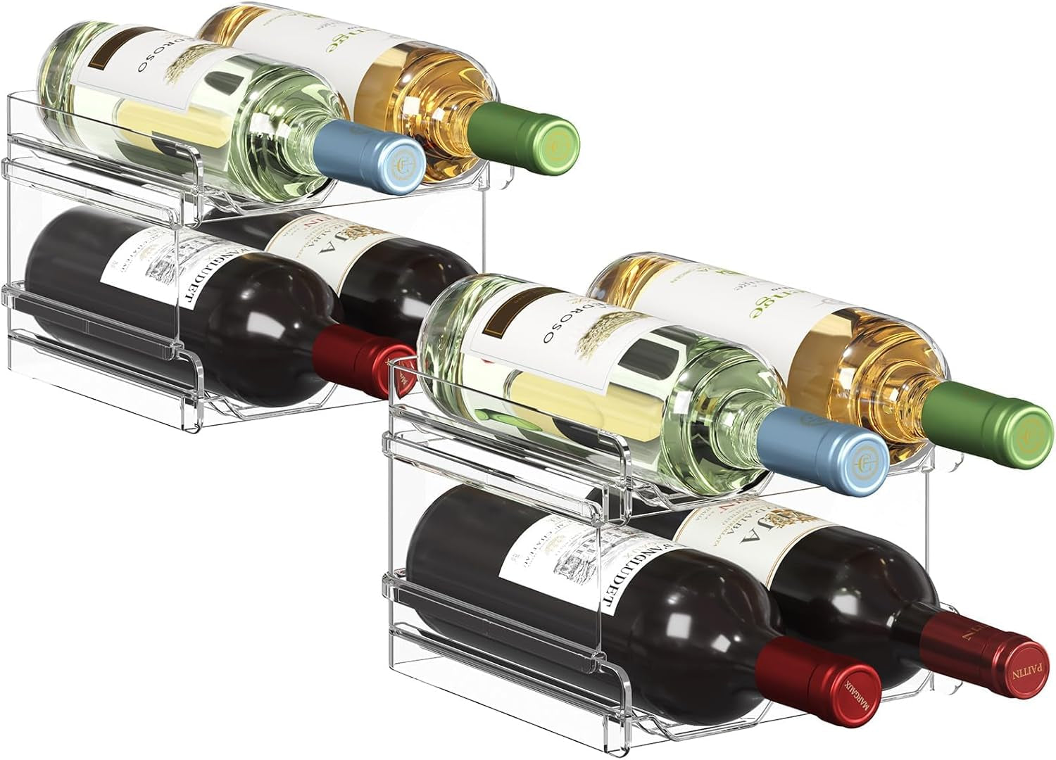 Lifewit Plastic Stackable Wine Rack for Refrigerator, Cabinet, Countertop,Wine Bottle Holder, Water Bottle Organizer for Fridge, Pantry, Hold 4 Bottles