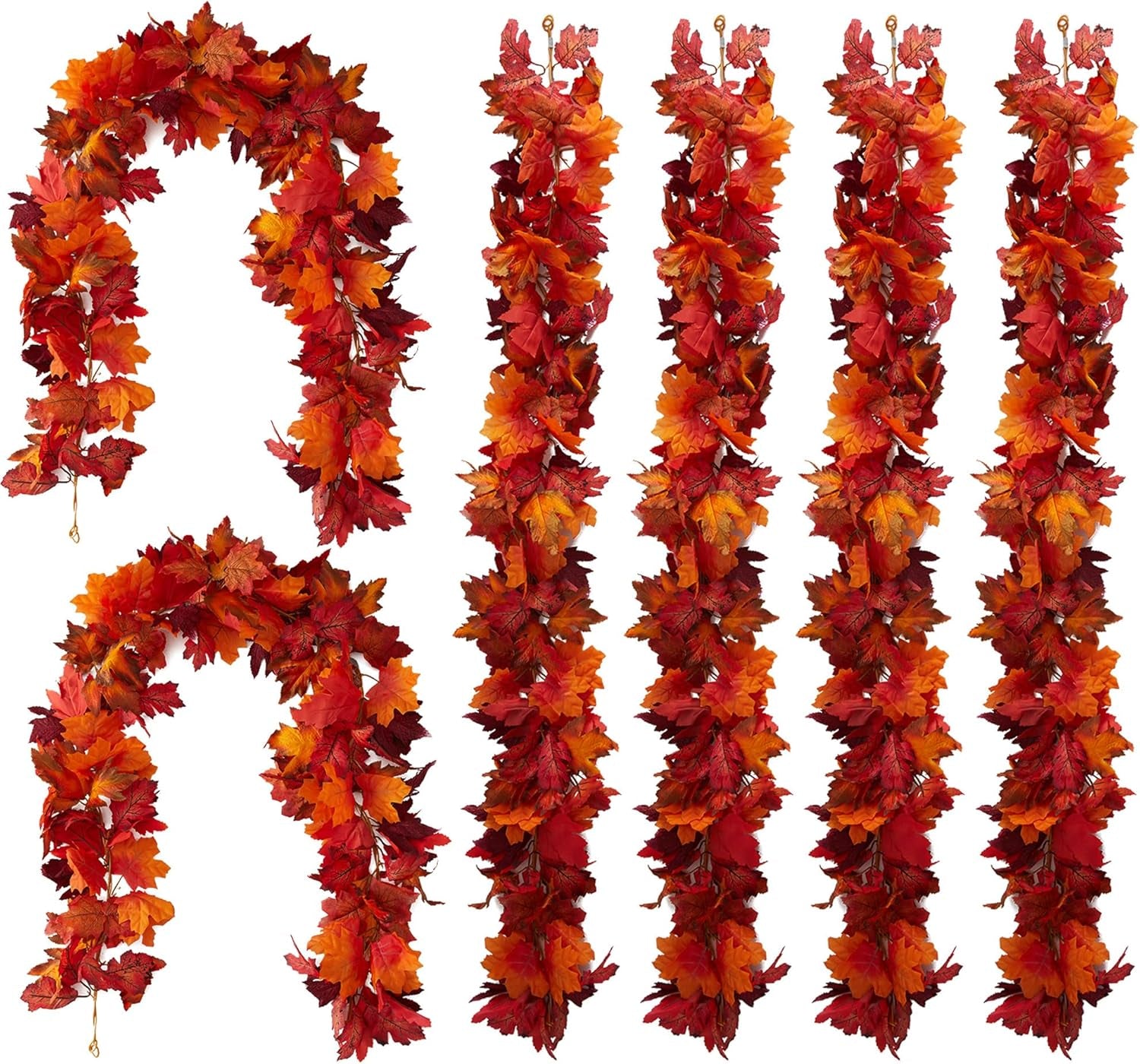 6PCS Fall Maple Leaves Garland, Party Joy 5.6Ft Artificial Maple Leaf Autumn Garland Hanging Fall Vines Table Decorations Front Door Fall Decor Thanksgiving Decorations Decor outside Indoor Decor