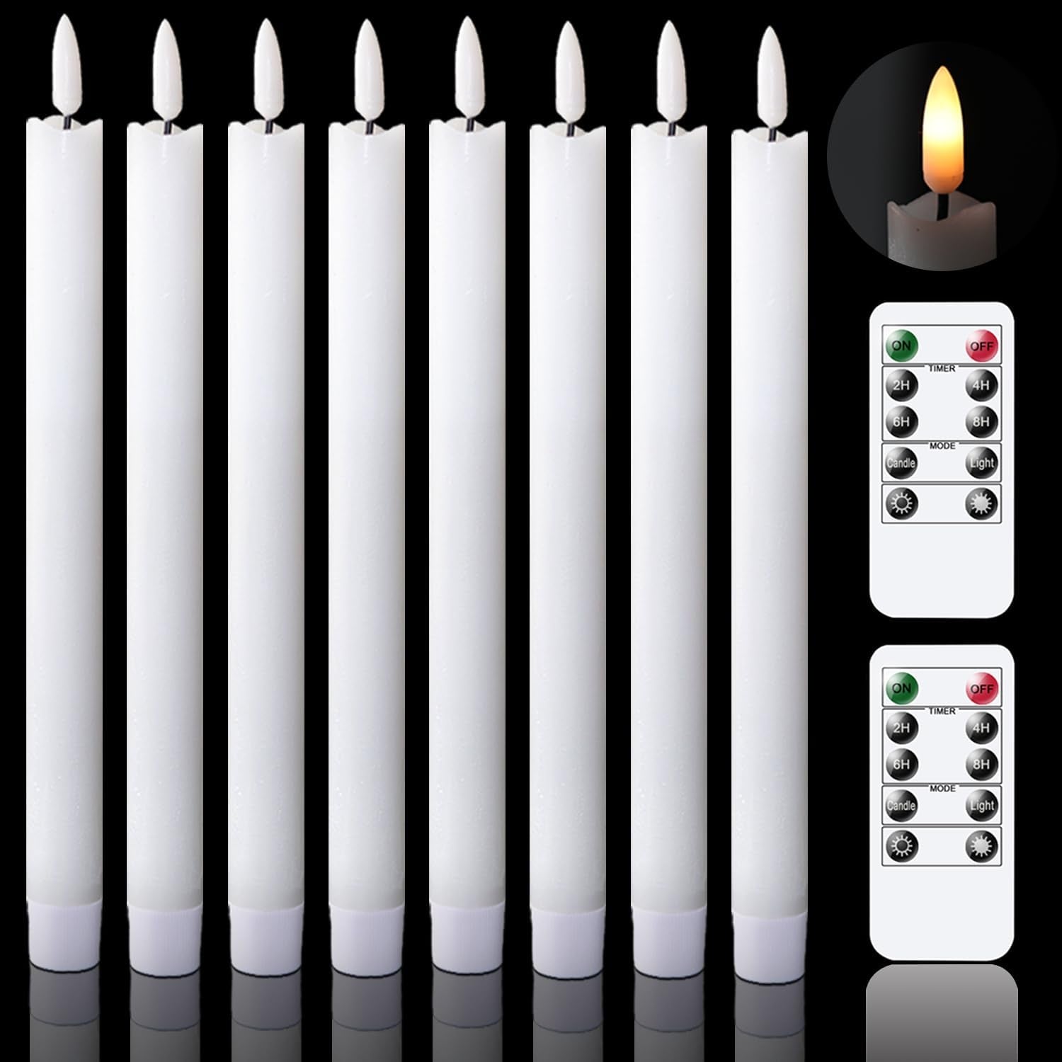 Genswin Halloween Black Taper Flameless Candles with Ghost Hand Candlesticks and Remote Timer, 2 Pcs Battery Operated Taper Candles with Holder and 3D Flame for Halloween Decor