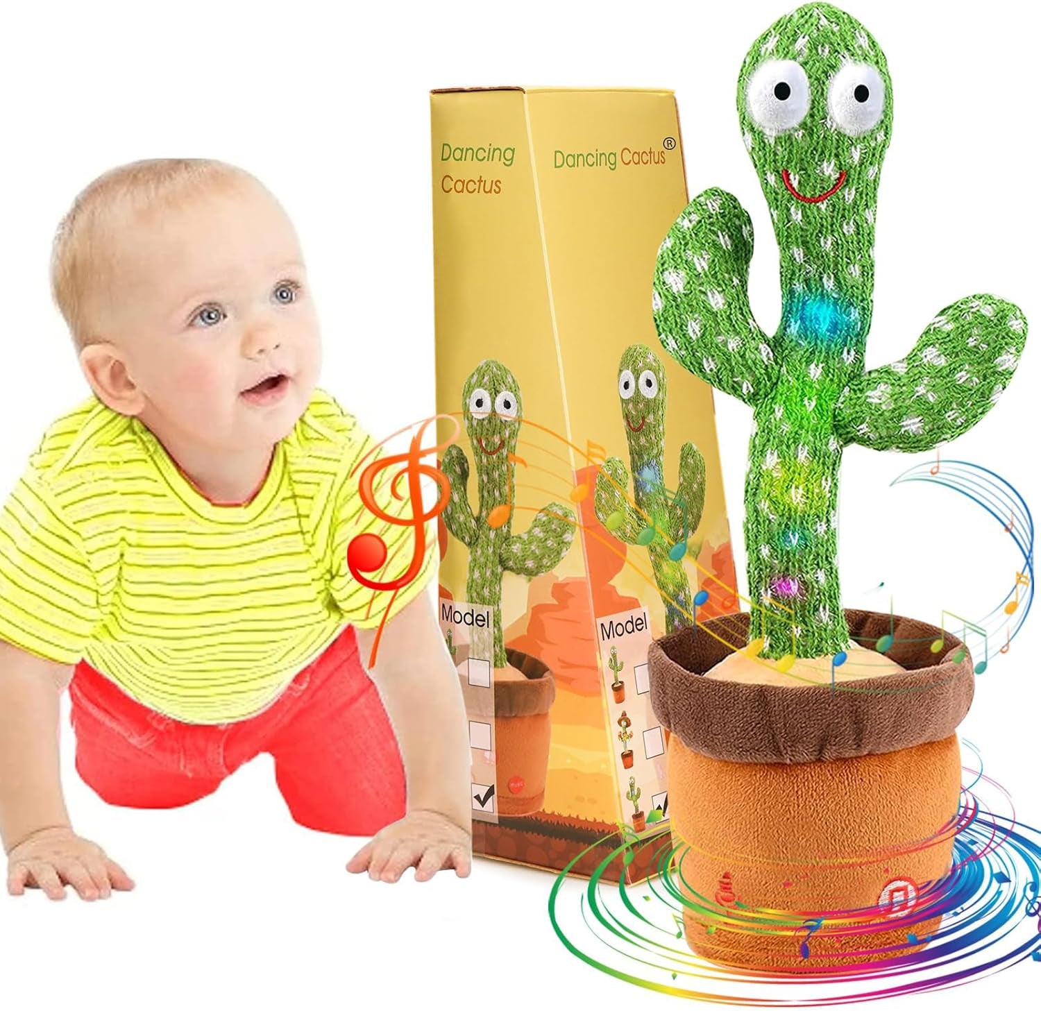Emoin Dancing Cactus Baby Toys, Talking Cactus Toys Repeats What You Say Baby Boy Toys, Dancing Cactus Mimicking Toy with LED English Sing Talking 15 Second Voice Recorder