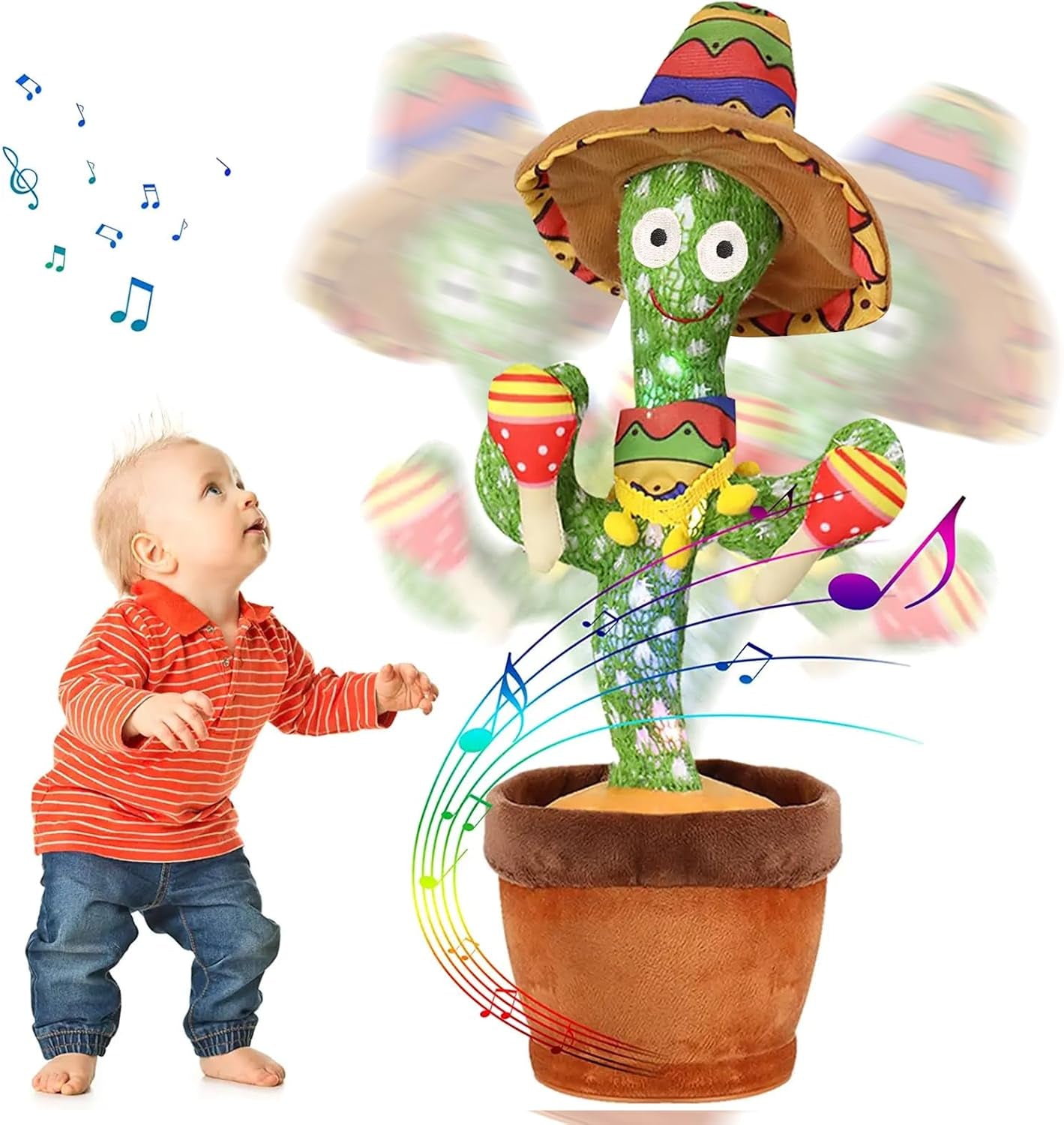 Emoin Dancing Cactus Baby Toys, Talking Cactus Toys Repeats What You Say Baby Boy Toys, Dancing Cactus Mimicking Toy with LED English Sing Talking 15 Second Voice Recorder
