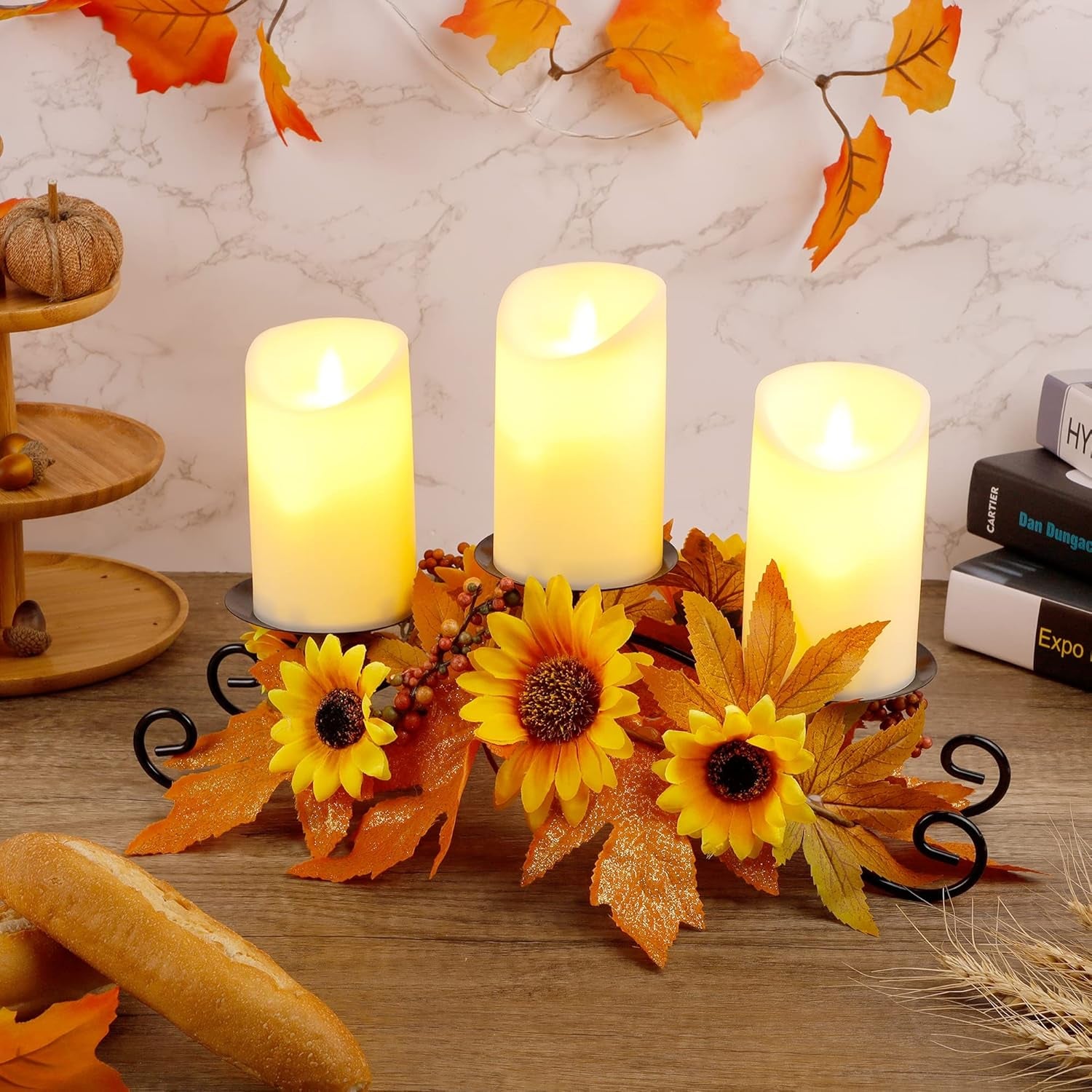 Candelabro de cosecha otoñal para centro de mesa: decoración de mesa para Acción de Gracias