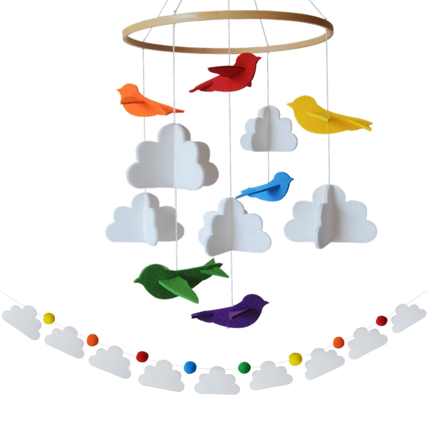 Móvil para cuna de bebé con forma de pájaro arcoíris: decoración y regalo de fieltro para el techo de la habitación de los niños