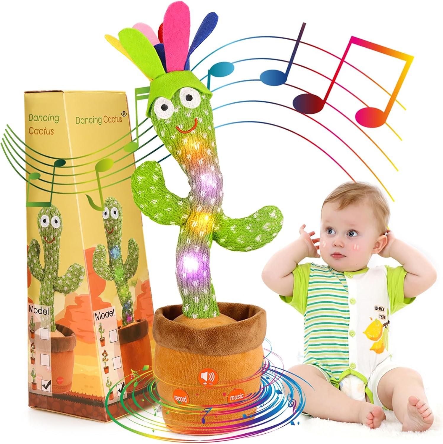 Emoin Dancing Cactus Baby Toys, Talking Cactus Toys Repeats What You Say Baby Boy Toys, Dancing Cactus Mimicking Toy with LED English Sing Talking 15 Second Voice Recorder