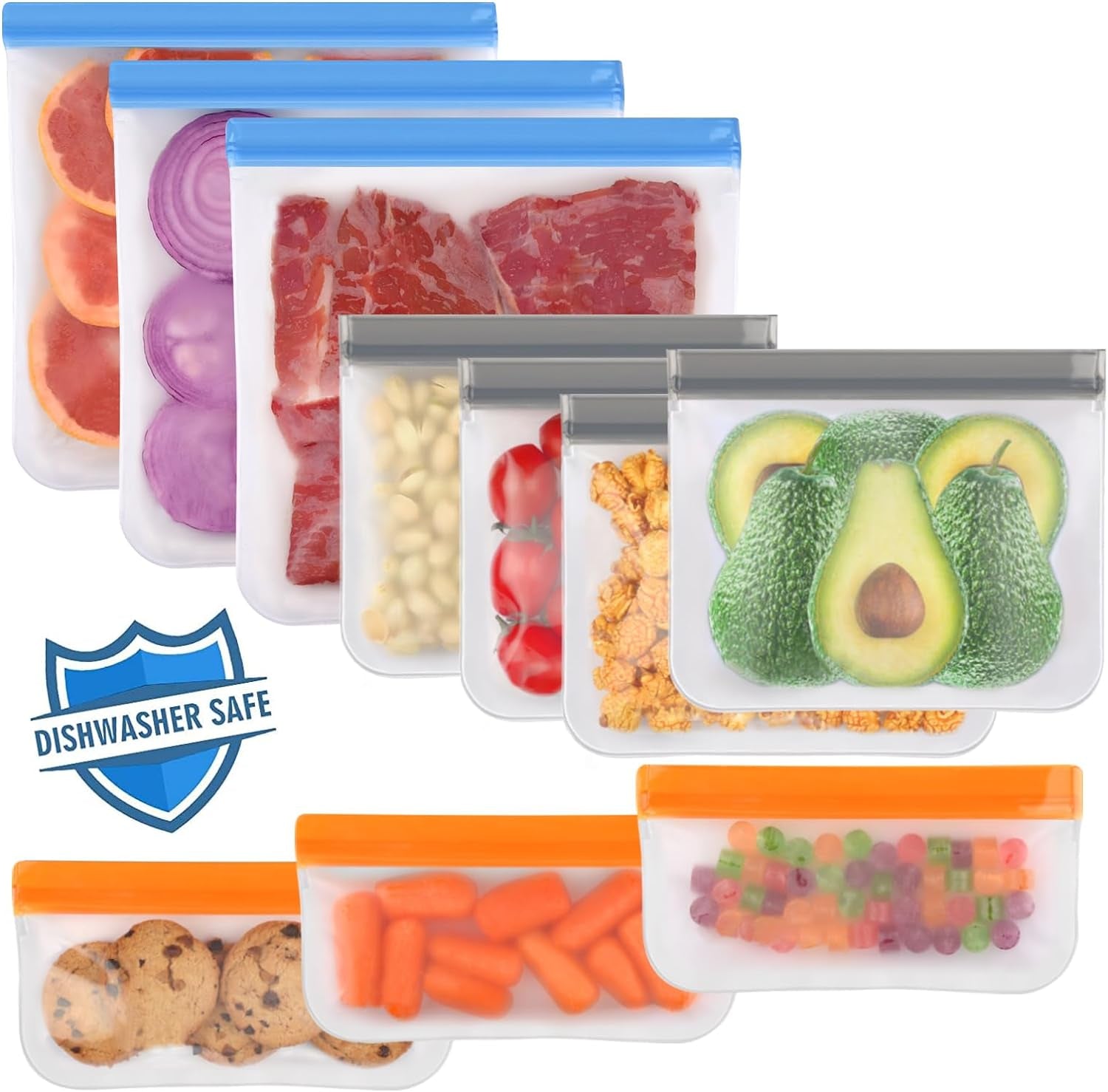 Bolsas reutilizables para almacenar alimentos: a prueba de fugas, aptas para el congelador y ecológicas (paquete de 10)