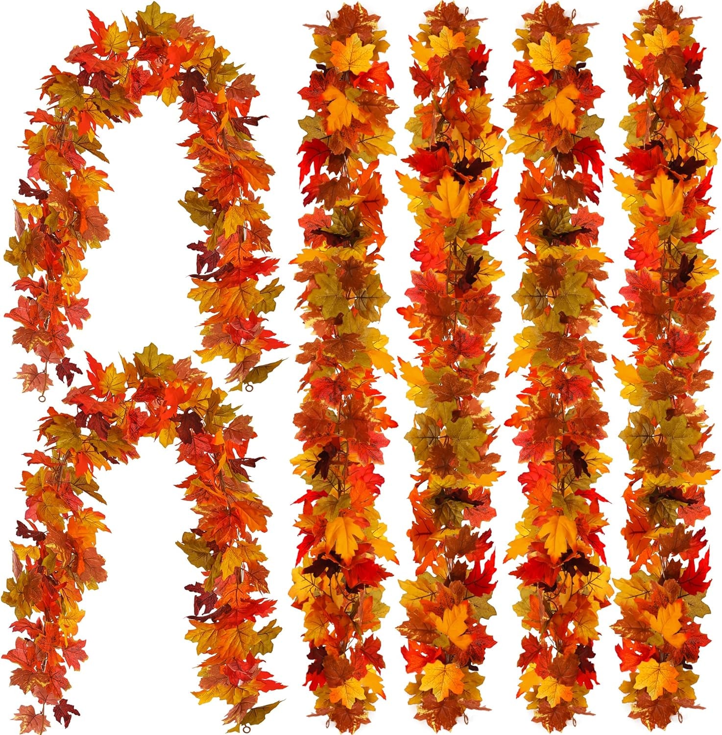 Guirnalda de hojas de arce artificiales de otoño: 6 piezas de decoración otoñal para el hogar