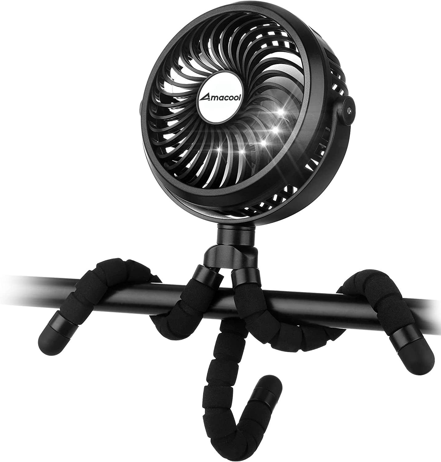 Ventilador para cochecito a batería: ventilador con trípode flexible con clip, 3 velocidades y rotación de 360°