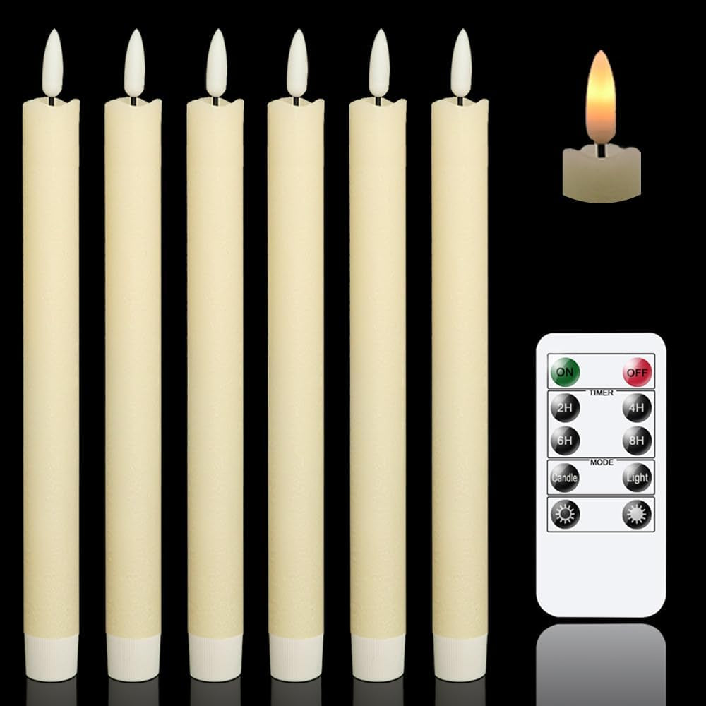 Genswin Halloween Black Taper Flameless Candles with Ghost Hand Candlesticks and Remote Timer, 2 Pcs Battery Operated Taper Candles with Holder and 3D Flame for Halloween Decor