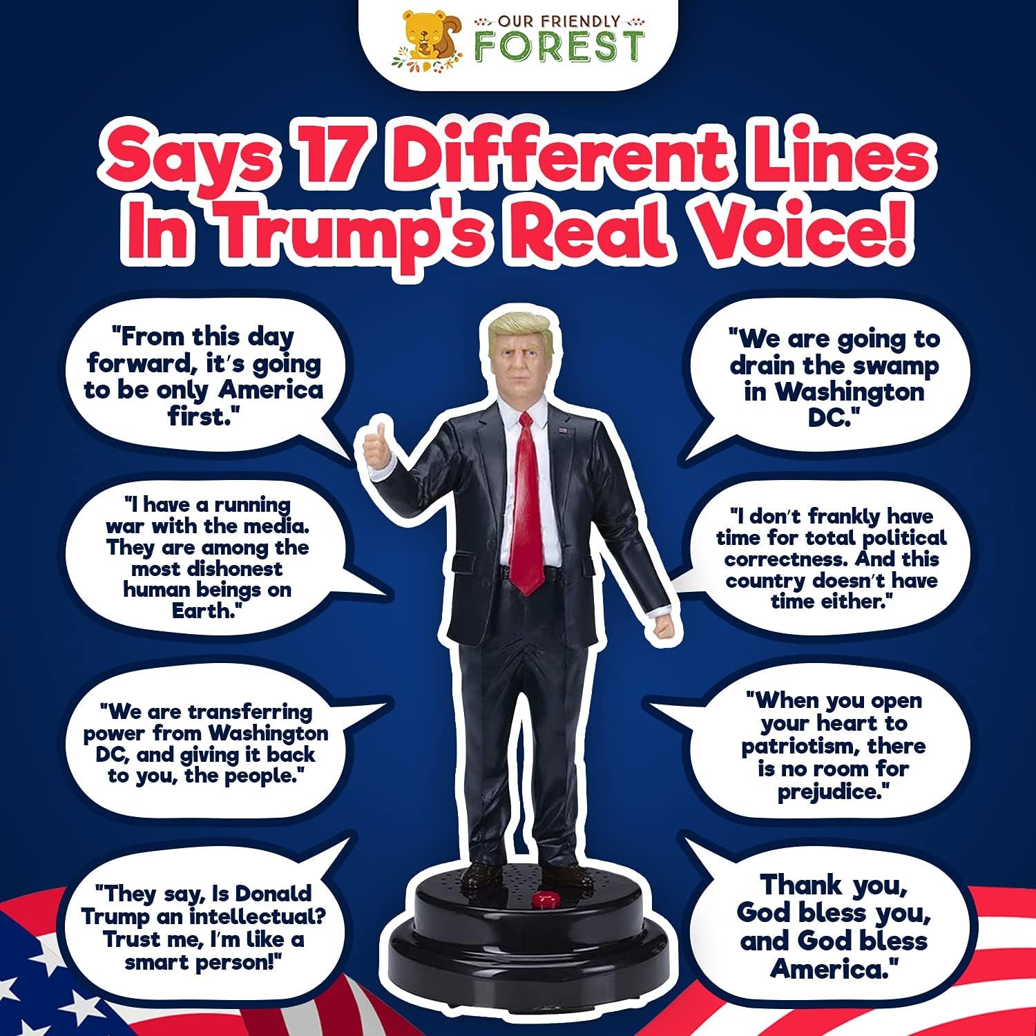 Talking Donald Trump Figure - Says 17 Lines in Trump'S REAL Voice, Donald Trump Gifts for Men, Funny Trump Gifts, Trump 2024, USA Trump Bobblehead, Political Gifts for Desk, USA Funny