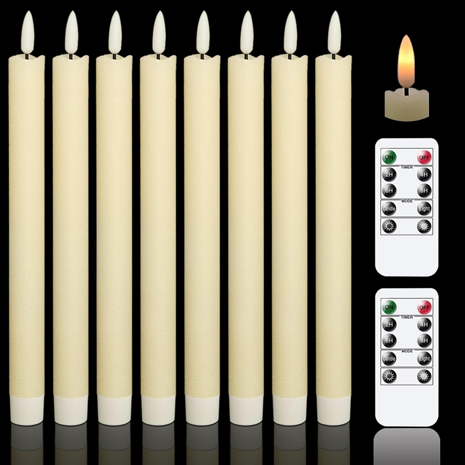 Genswin Halloween Black Taper Flameless Candles with Ghost Hand Candlesticks and Remote Timer, 2 Pcs Battery Operated Taper Candles with Holder and 3D Flame for Halloween Decor