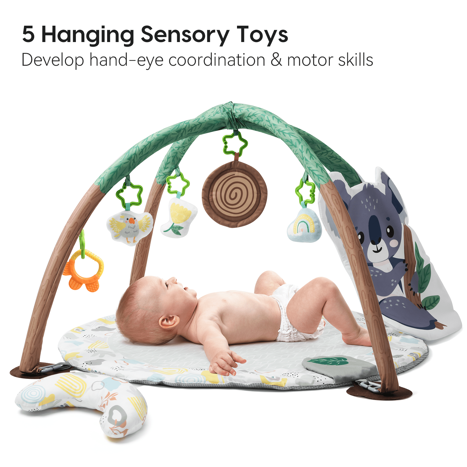 4-In-1 Baby Play Gym, Activity Gym Ball Pit with Detachable Anti-Slip Thickening Tummy Time Mat with Sensory Toys for Newborn Infant Toddler to Develop Motor and Cognition