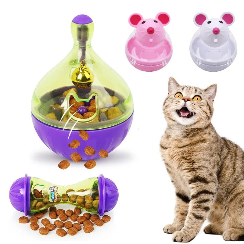 Dispensador de comida interactivo para gatos: comedero con forma de bola de ratón y juguete de alimentación lenta