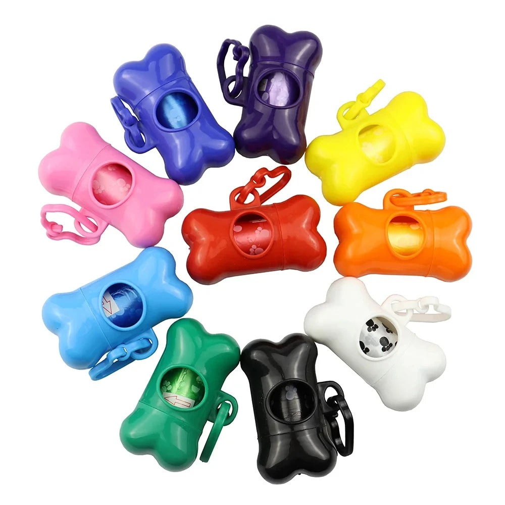 Dispensador de bolsas para excrementos de perro con forma de hueso: soporte portátil para bolsas de basura