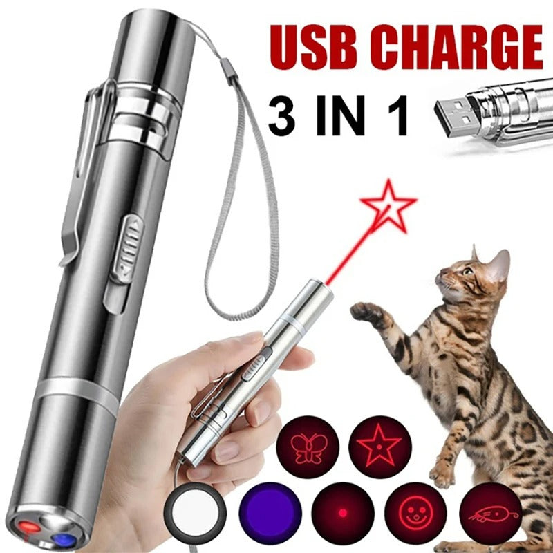 Puntero láser interactivo para gatos: juguete para mascotas recargable por USB con 3 patrones ajustables