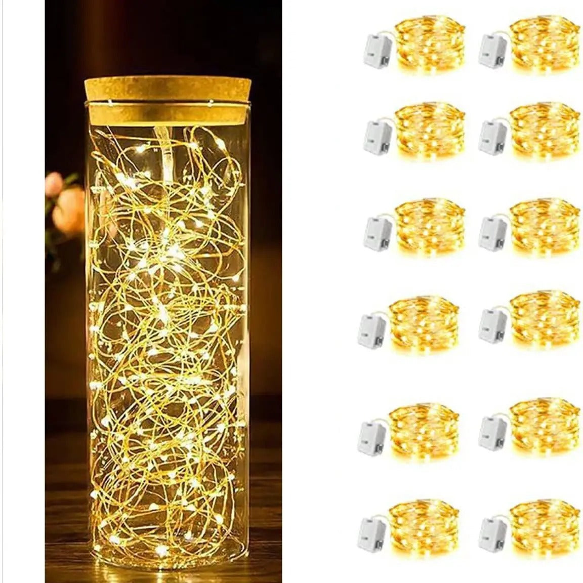 Paquete de 12 luces de hadas que funcionan con pilas: cadena de luces LED impermeable de 2 m y 20 LED para bricolaje y decoración navideña