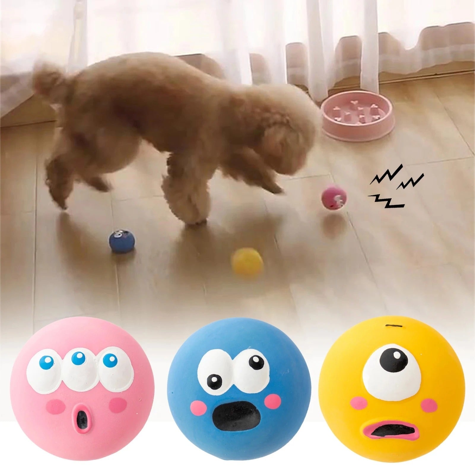 Pelota para perros chirriante Big Eyes: juguete interactivo para masticar para perros y gatos