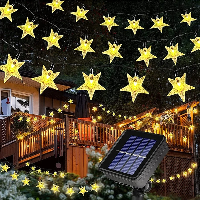 Guirnalda de luces LED solares con forma de estrella, 100 unidades, impermeables, para exteriores, con 8 modos para jardín y patio