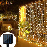 300 LED Solar Curtain Lights – Waterproof Outdoor String Lights for Christmas & Yard Decor
