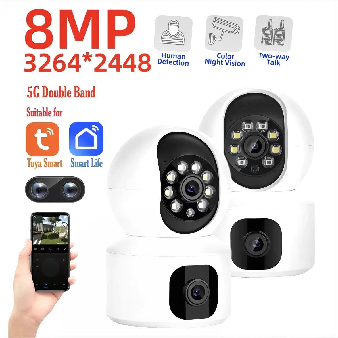 Cámara IP inteligente de doble lente y 8 MP con WiFi: monitor para bebés y vigilancia del hogar