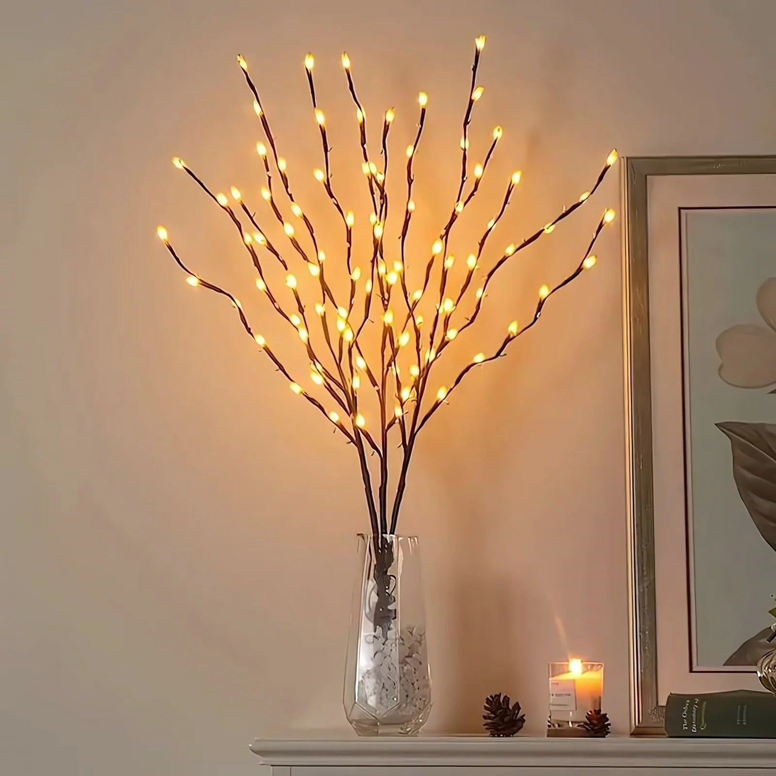Luces LED para ramas de árbol de Navidad que funcionan con pilas: decoración flexible con 20 LED multicolor