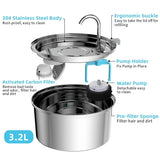 Fuente de agua automática de acero inoxidable para mascotas: bebedero silencioso con filtro USB para perros y gatos