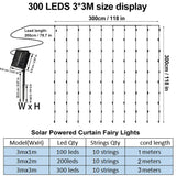 300 LED Solar Curtain Lights – Waterproof Outdoor String Lights for Christmas & Yard Decor