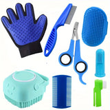 Kit de aseo para mascotas de 8 piezas: peine para quitar el pelo, peine antipulgas, cepillo para champú y cortaúñas