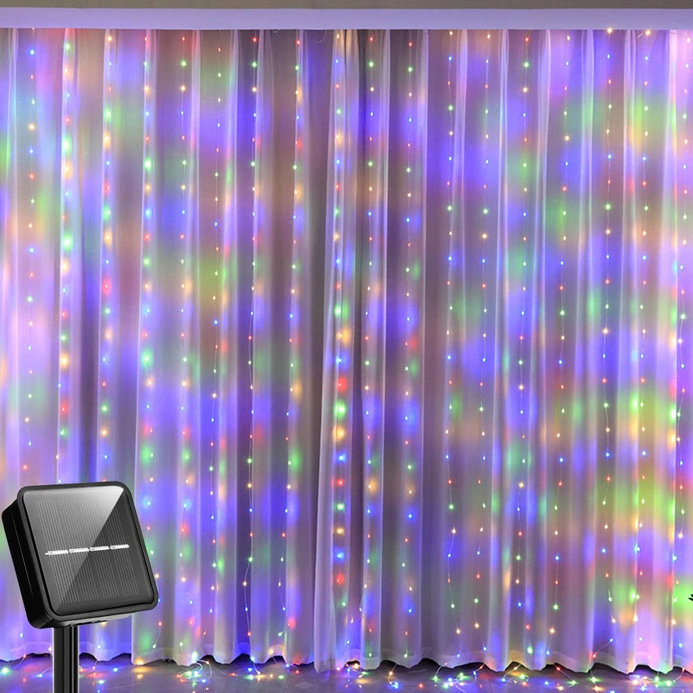 300 LED Solar Curtain Lights – Waterproof Outdoor String Lights for Christmas & Yard Decor