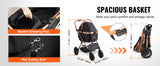 Cochecito plegable para mascotas: capacidad de 30 kg, con frenos y portabebés desmontable para perros pequeños y medianos